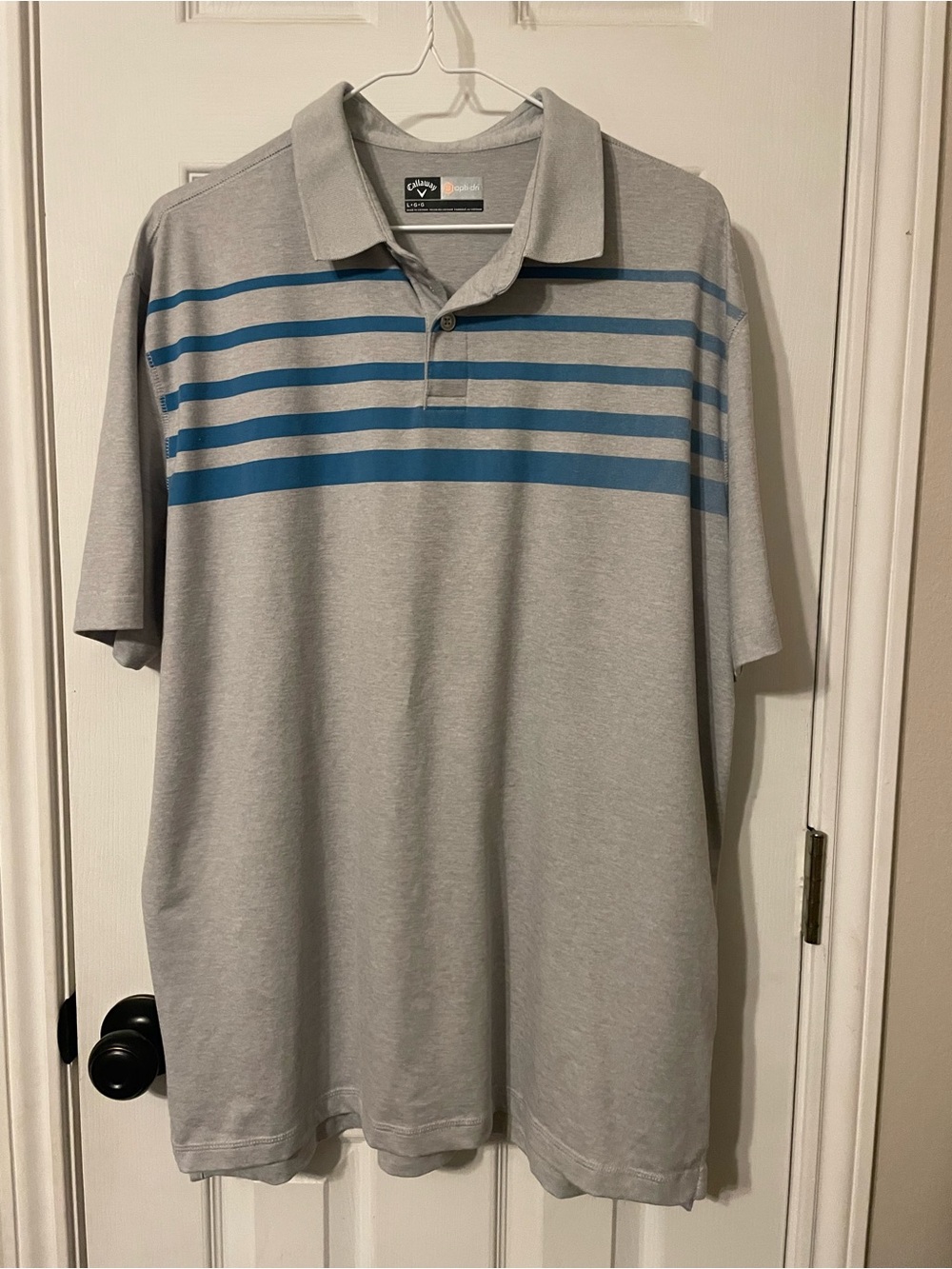 Callaway Light Gray Polo with Blue Chest Stripes